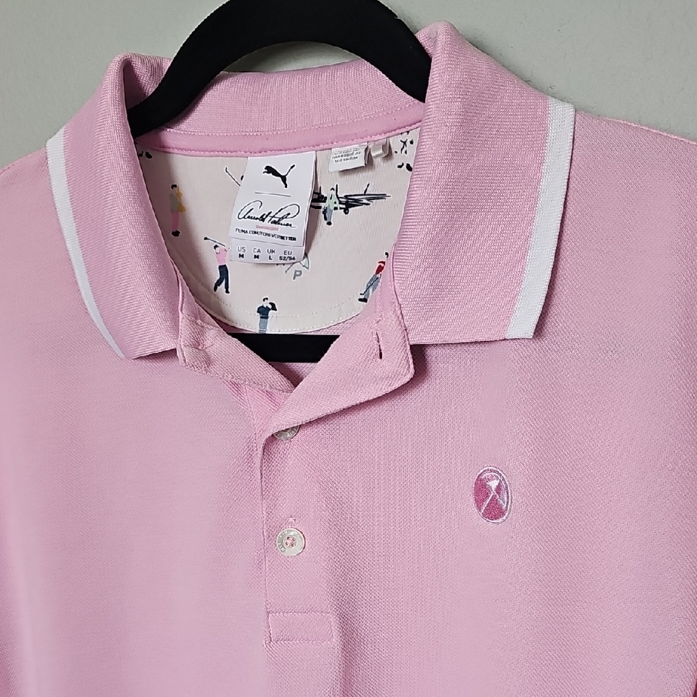 Puma Pink Men's Golf Polo Arnold Palmer invitational Signature Tipped Medium - Picture 2 of 9